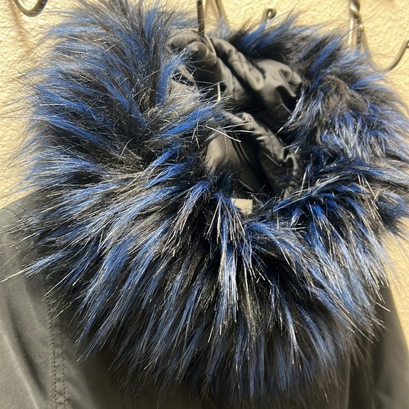 Rachel Roy Black Coat Blue Faux Fur Trim Size S - Picture 3 of 7